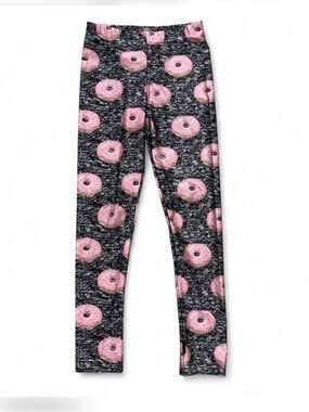 PIXIELANE - Girls' Pink Donut Print Leggings on Charcoal